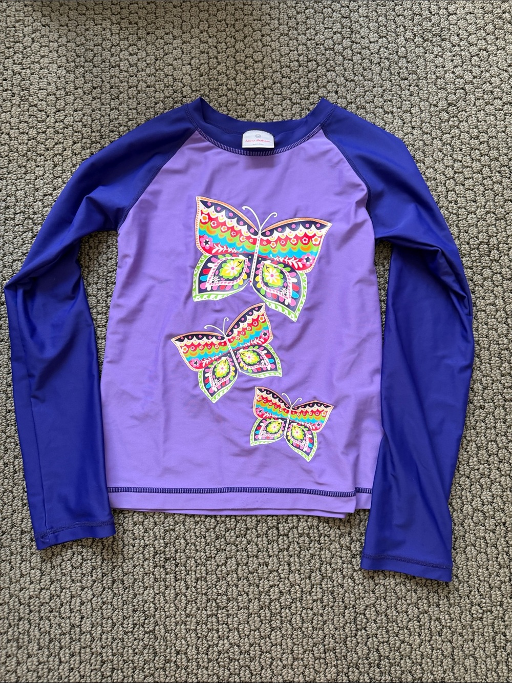 Kids Hanna Andersson Purple Butterfly Rash Guard Long-sleeve Swim Top